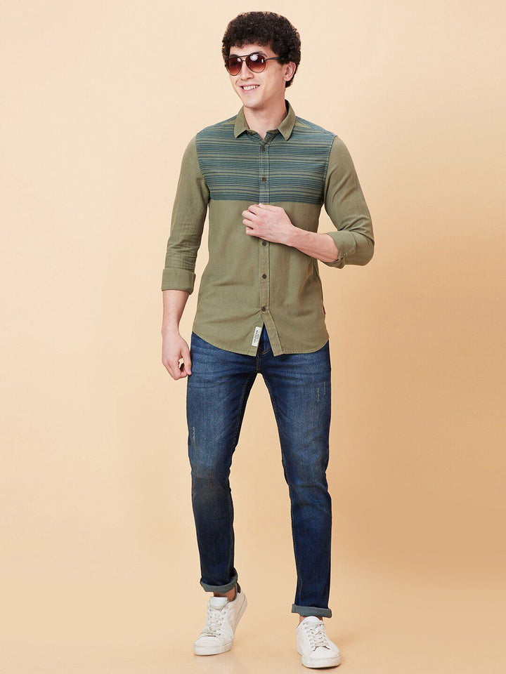 Being Human Spread Collar Slim Fit Horizontal Striped Casual Shirt