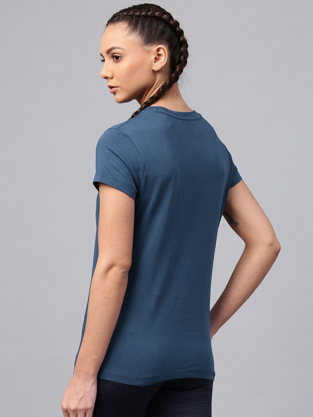 HRX by Hrithik Roshan Women Navy Blue Printed Round Neck T-shirt