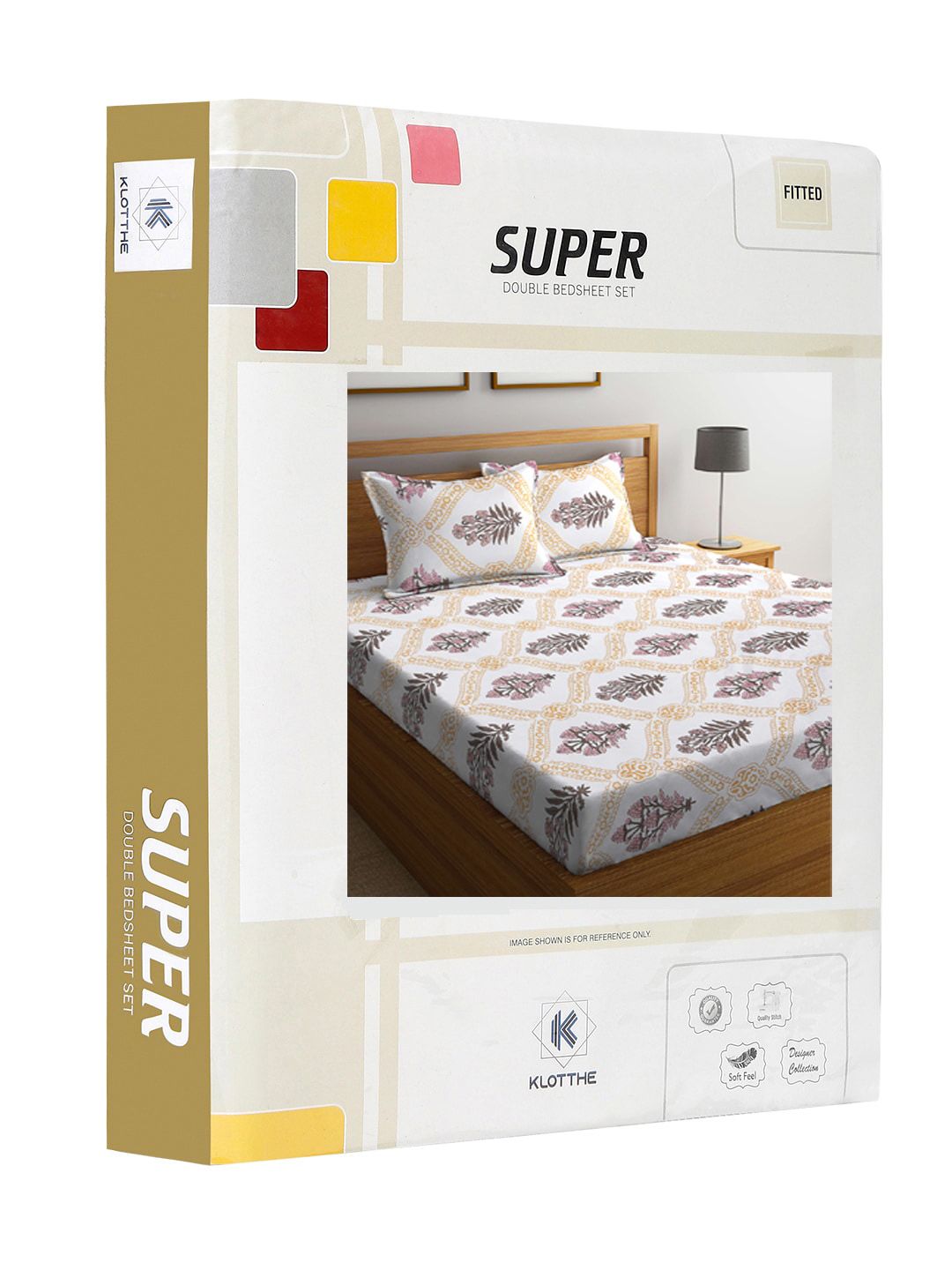 KLOTTHE Motif Etnik Putih Policotton 300 TC Dilengkapi Cadar King Superfine dengan 2 Sarung Bantal-98 x 89 inci