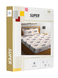 KLOTTHE Motif Etnik Putih Policotton 300 TC Dilengkapi Cadar King Superfine dengan 2 Sarung Bantal-98 x 89 inci