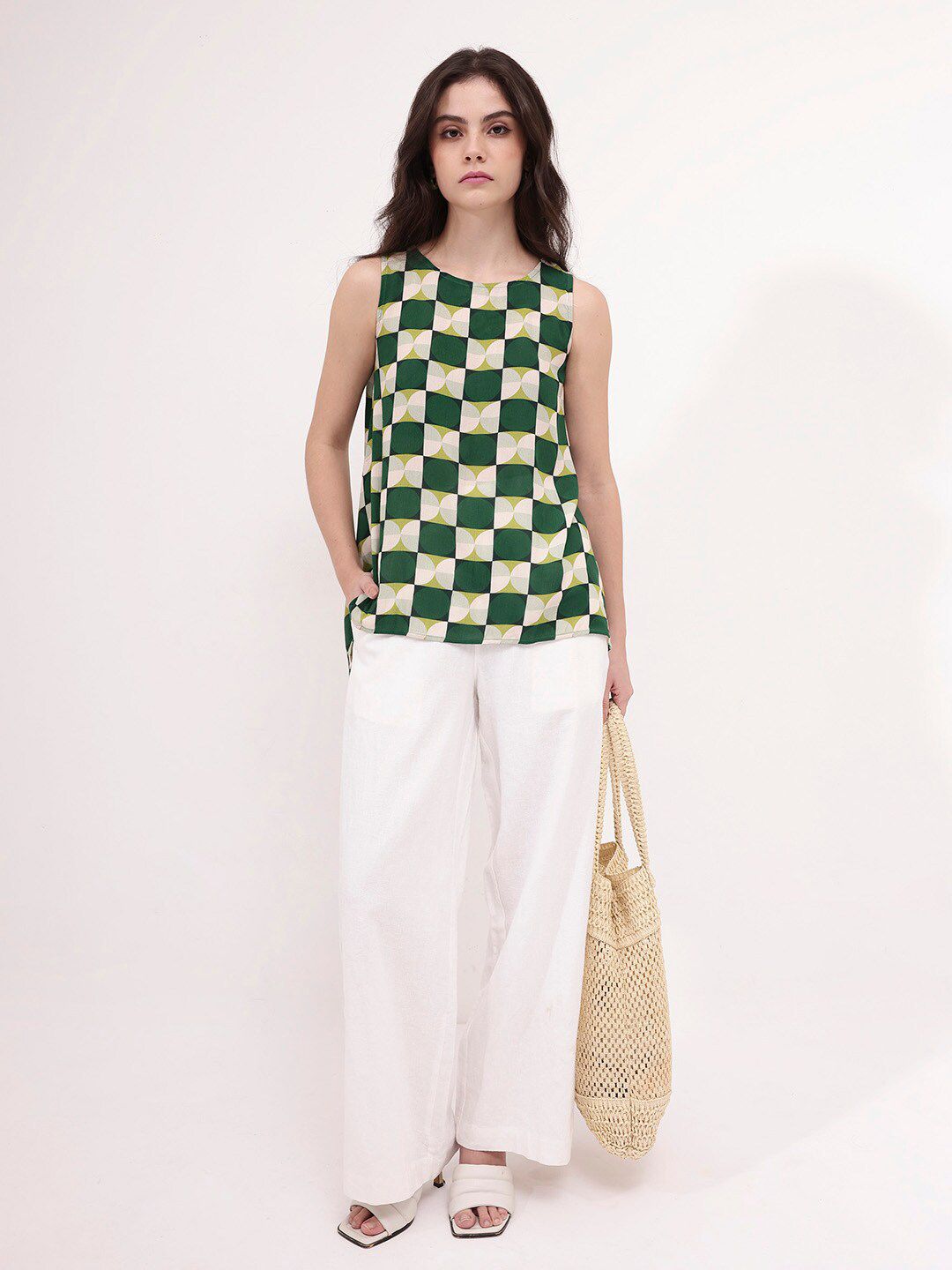 RAREISM Geometric Print Cotton Top