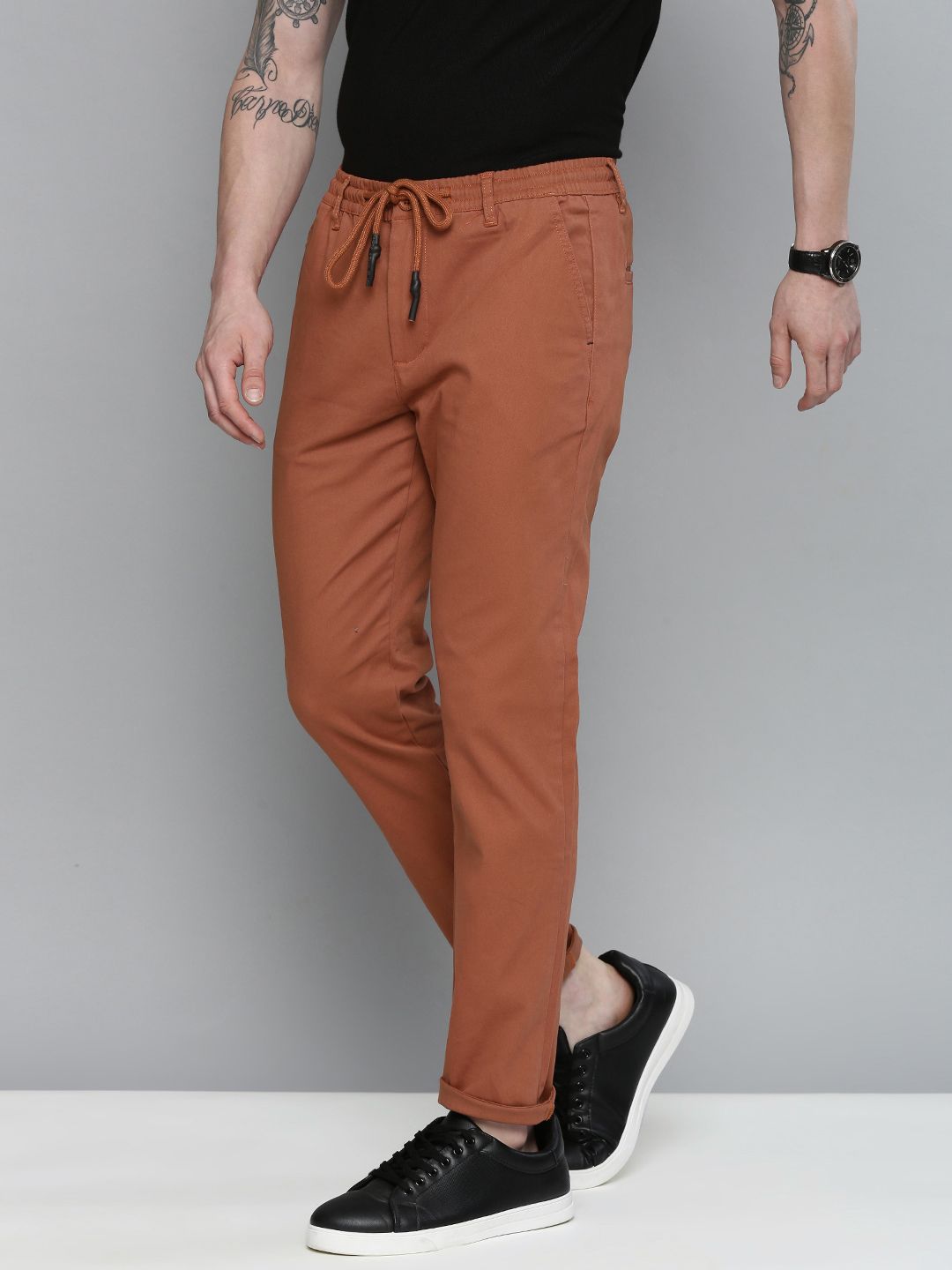The Indian Garage Co Men Rust Slim Fit Chinos Trousers