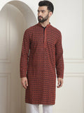 SOJANYA Mandarin Collar Geometric Printed Cotton Thread Work Kurta