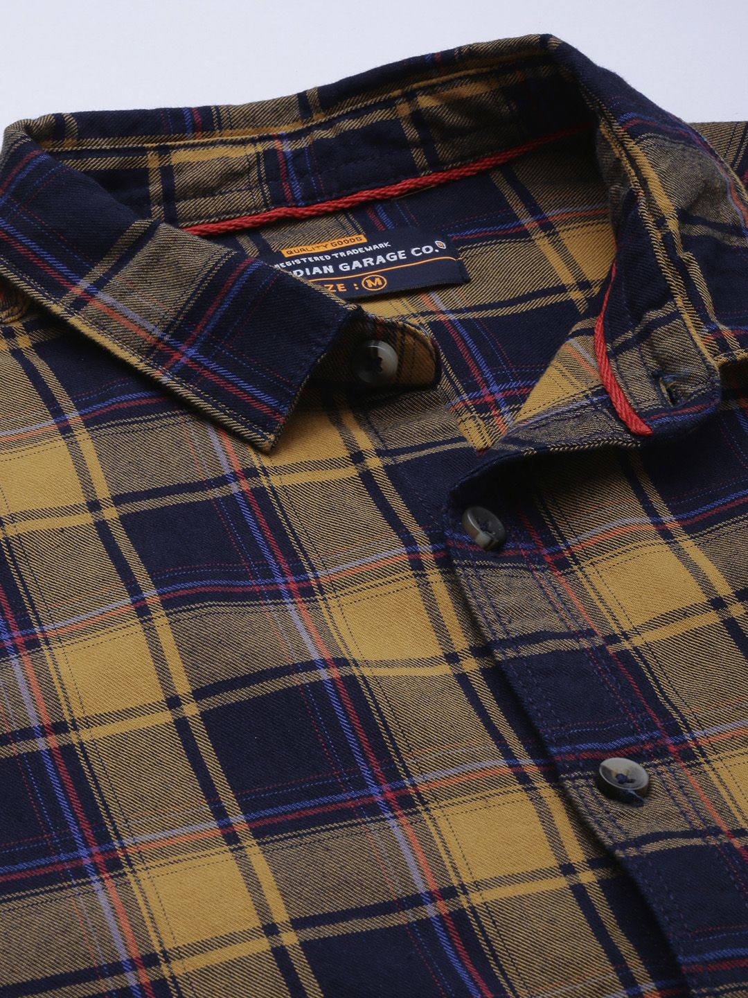 The Indian Garage Co Men Navy Blue & Mustard Yellow Checked Casual Shirt