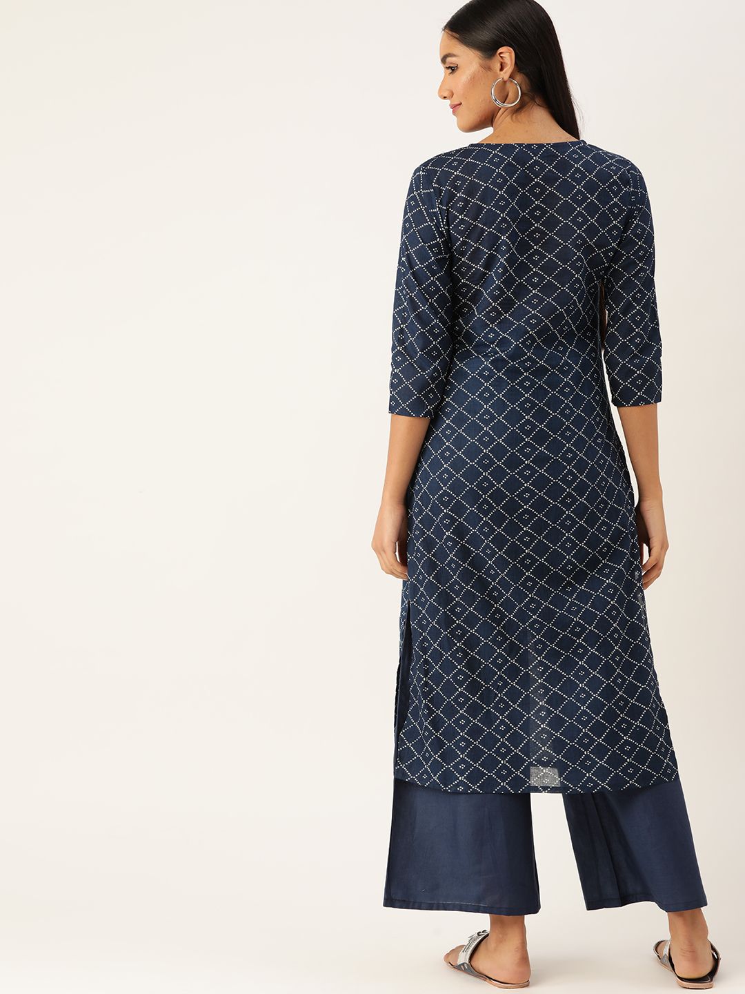 Anouk Women Teal Blue & Off White Printed Pure Cotton Kurta with Palazzos