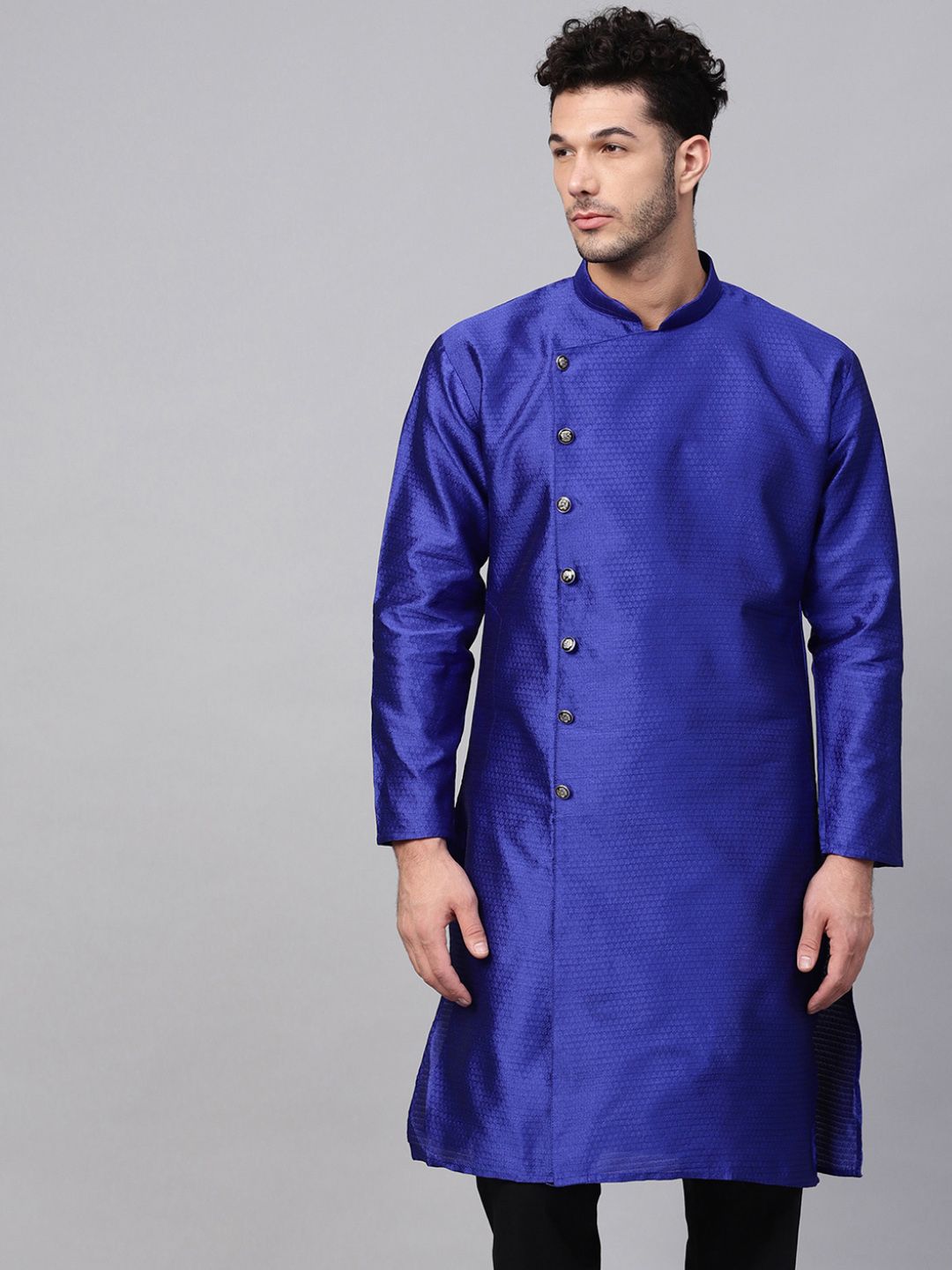 SOJANYA Men Blue Woven Design Straight Kurta