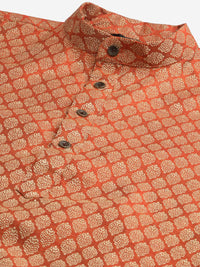 SOJANYA Men Orange Ethnic Motifs Jacquard Silk Kurta with Churidar & Nehru Jacket