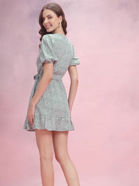 DressBerry Micro Ditsy Print Ruffle Detail Wrap Dress