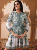 Vishudh Ethnic Motifs Printed Puff Sleeves Fit & Flare Dress