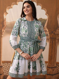 Vishudh Ethnic Motifs Printed Puff Sleeves Fit & Flare Dress
