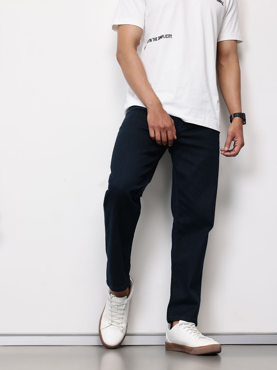 ether 365 Essentials Men Tapered Fit Mid-Rise Stretchable Cropped Jeans