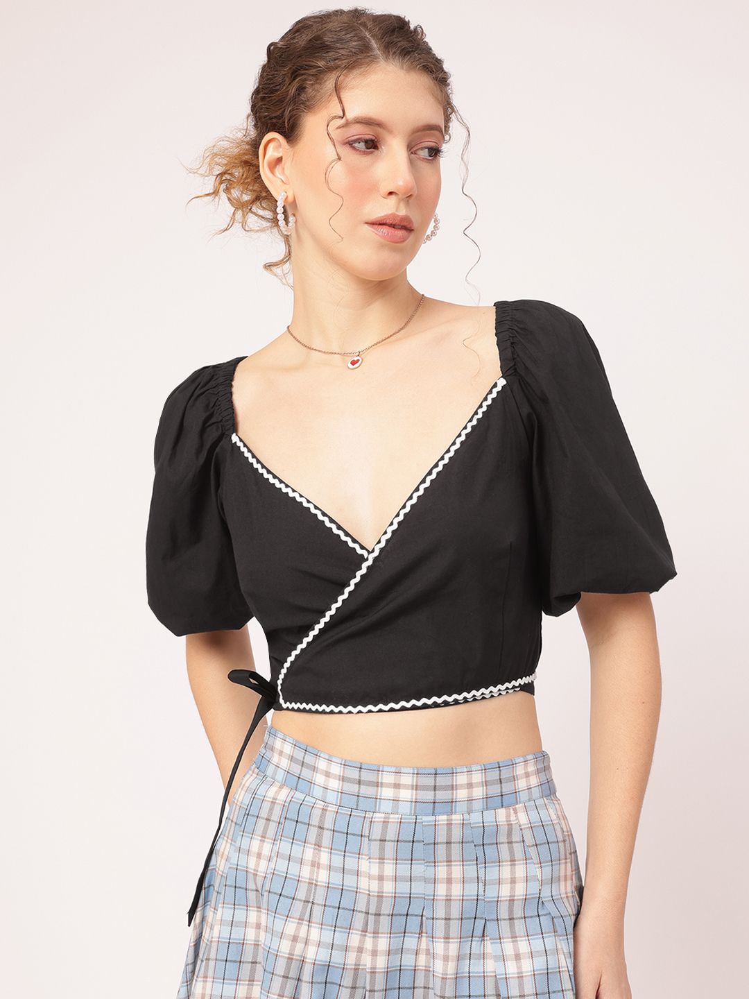 DressBerry Classic Feminine Plunge Neck Wrap Top