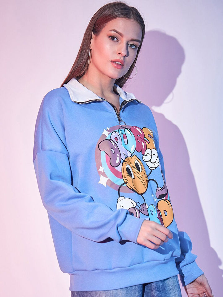 STREET 9 Graphic Printed Pure Cotton Fleece Pullover