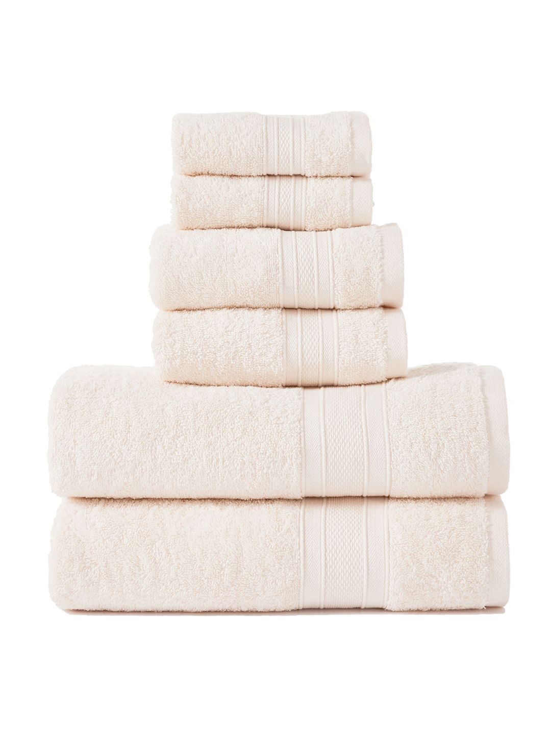 MYTRIDENT Set Of 6 Cream-Coloured Solid 500 GSM Pure Cotton Towels
