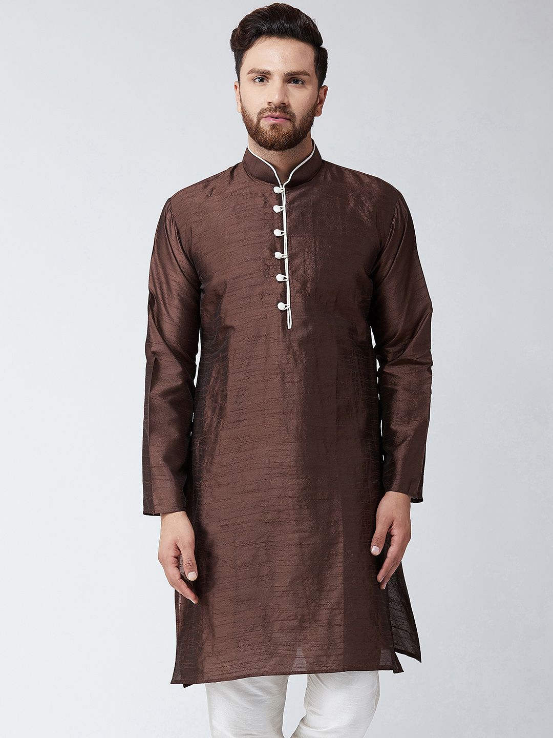 SOJANYA Lelaki Brown Solid Kurta Lurus