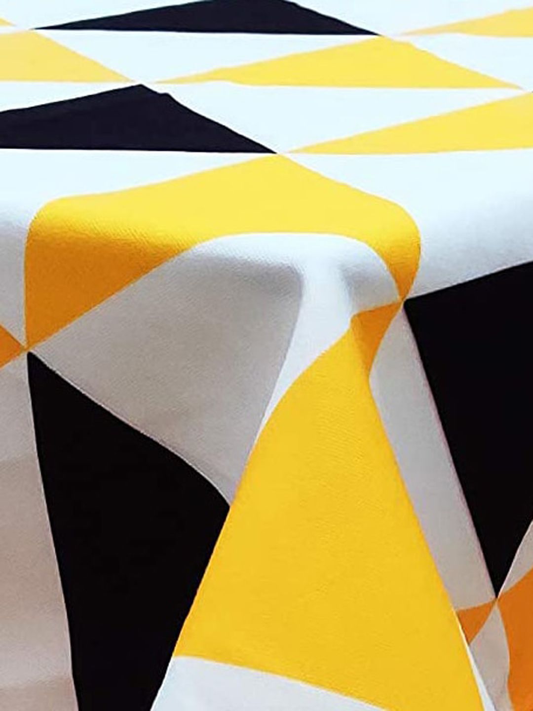 STITCHNEST Yellow & Black Printed Cotton 4-Seater Table Cover