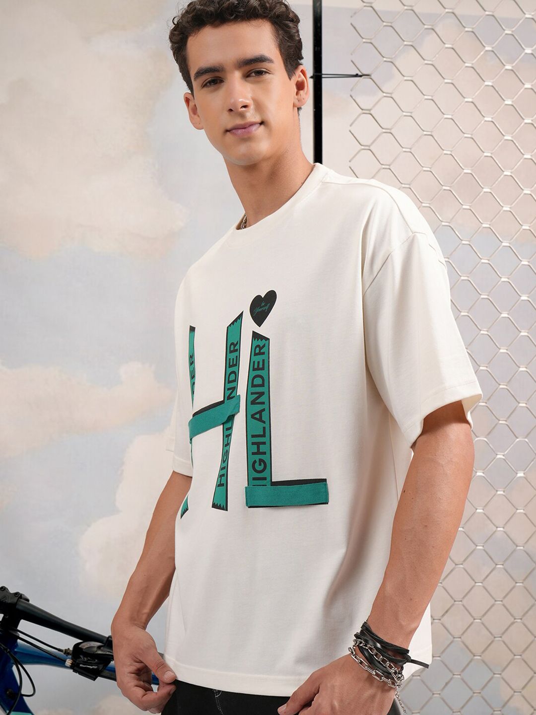 HIGHLANDER Typography Puff Printed Round Neck Oversized T-shirt