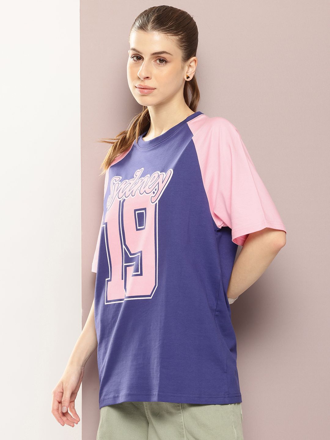 DILLINGER Typography Printed Raglan Sleeves Oversized Pure Cotton T-shirt