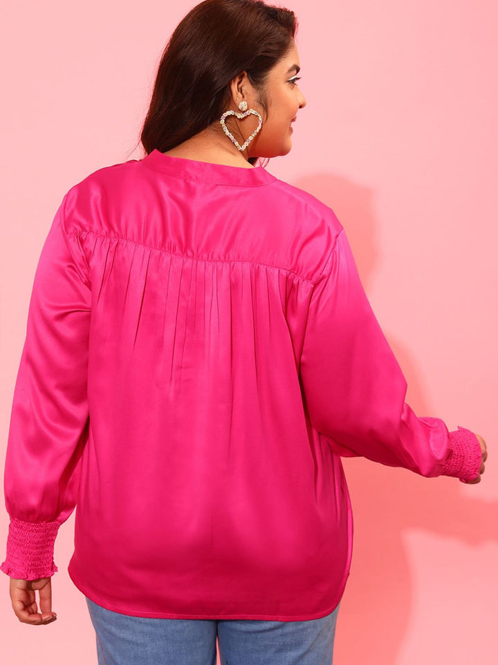 CURVY STREET Plus Size Tie Up Neck Casual Shirt