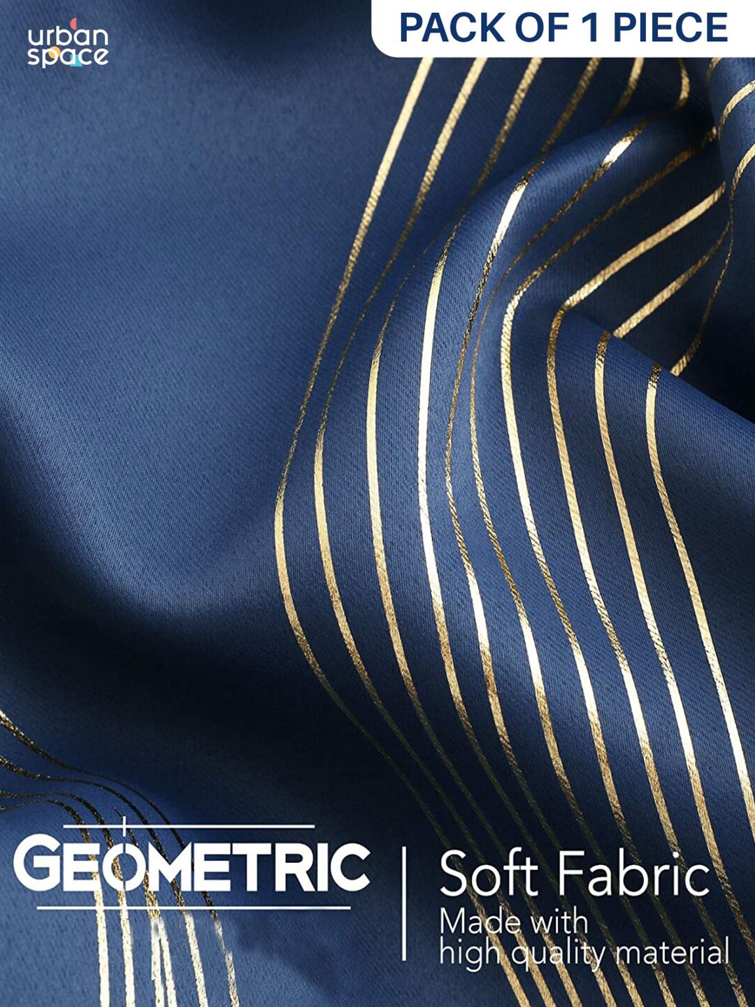 URBAN SPACE Navy Blue & Gold-Toned Printed Black Out Window Curtain