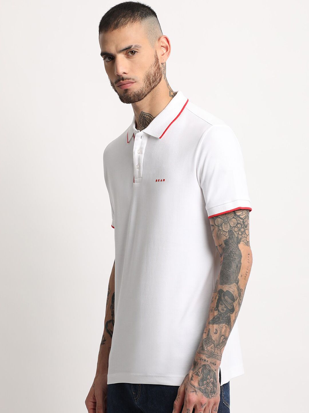 THE BEAR HOUSE Polo Collar Slim Fit Pure Cotton T-shirt