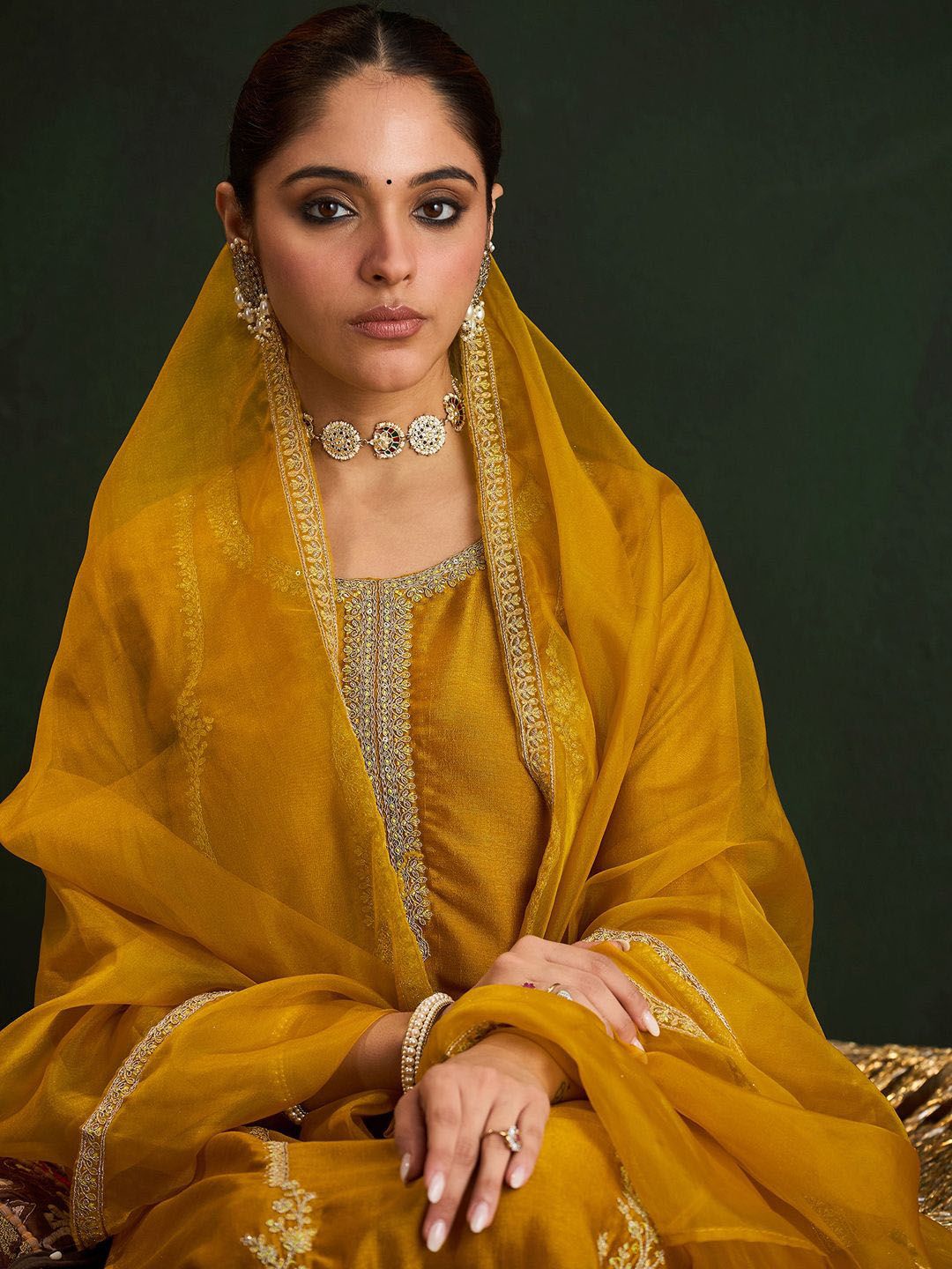 Indo Era Ethnic Motifs Embroidered Sequinned Kurta With Trousers & Dupatta