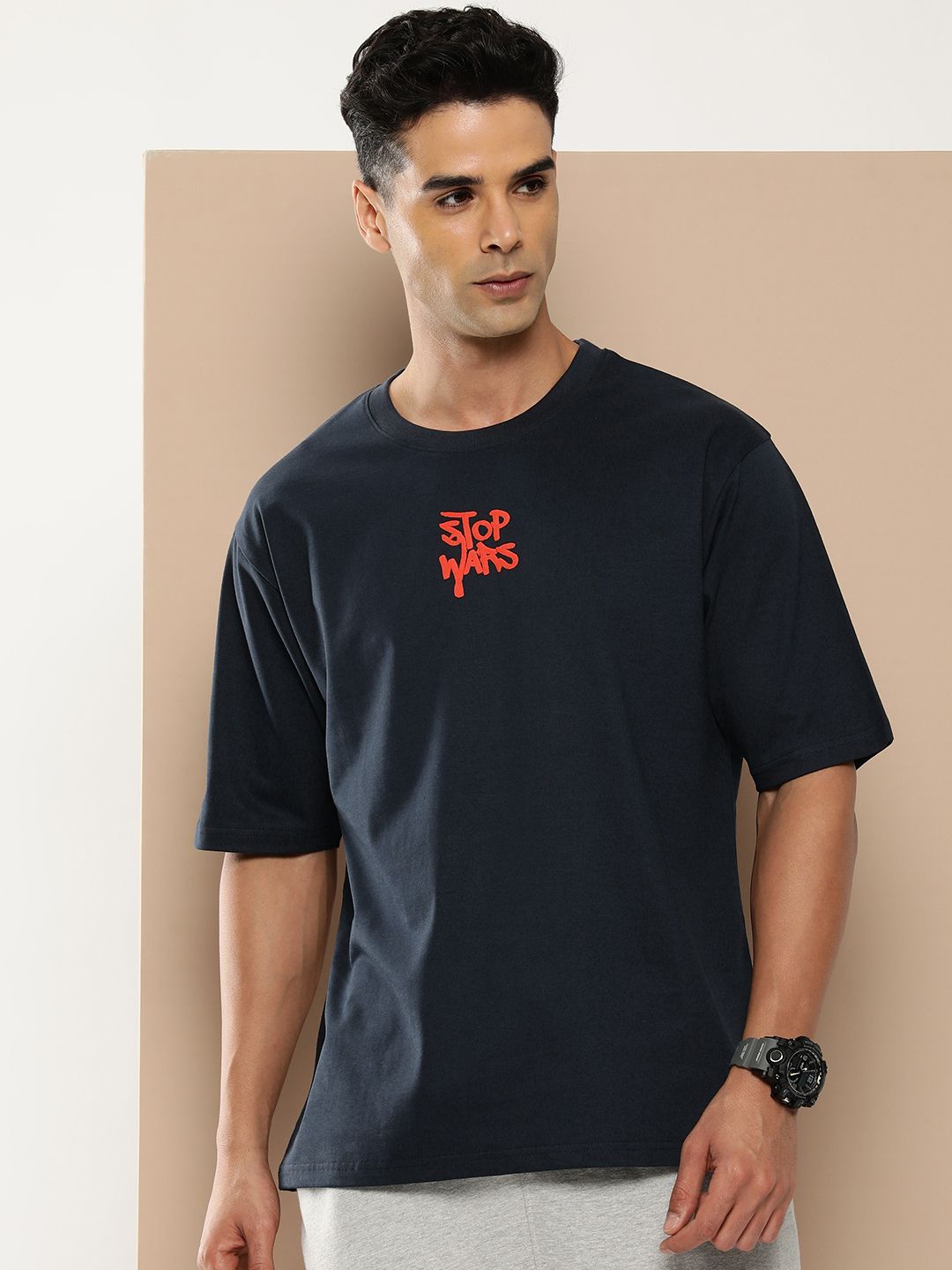 Difference of Opinion Men Graphic Printed Embossed Oversized T-shirt