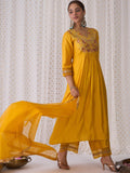Indo Era Floral Embroidered Empire Liva A-Line Kurta With Palazzo & Dupatta