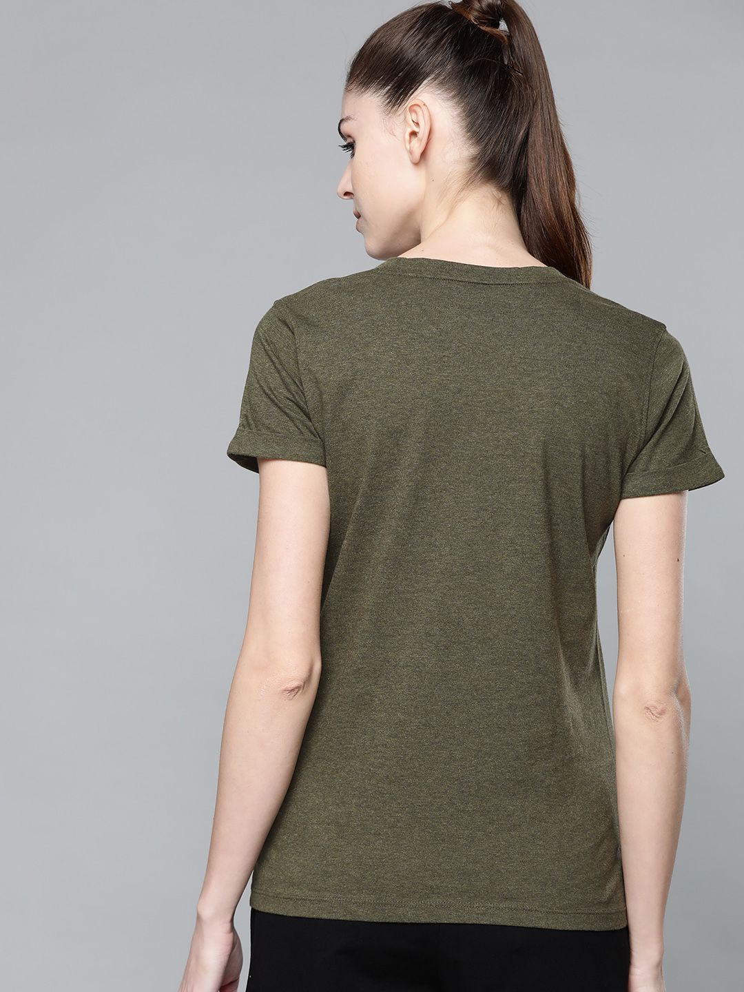Hrx By Hrithik Roshan Women Olive Melange Solid Rapid-Dry Running Tshirt
