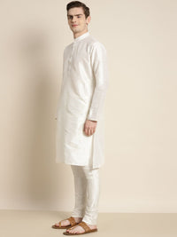 SOJANYA Men Off White Embroidered Mirror Work Kurta with Churidar