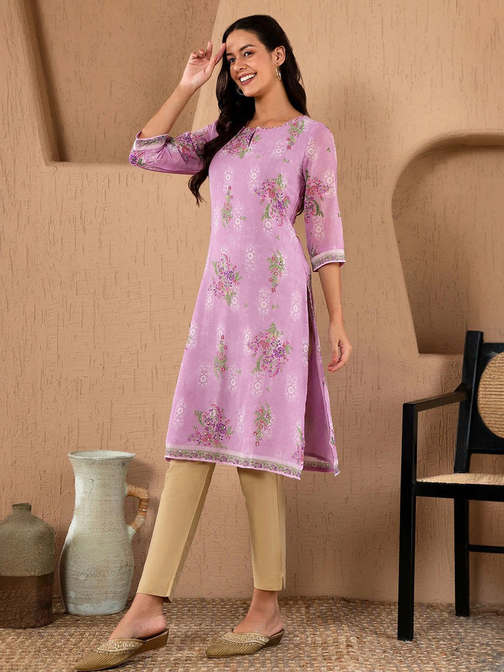 W Festive Floral Print Georgette Straight Kurta