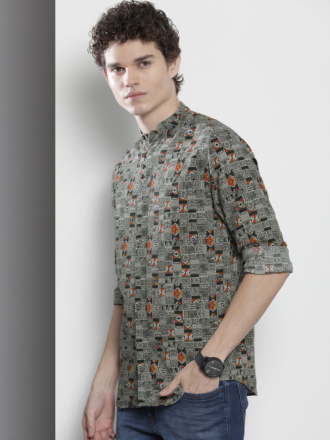 The Indian Garage Co Men Green & Red Printed Cotton Casual Shirt