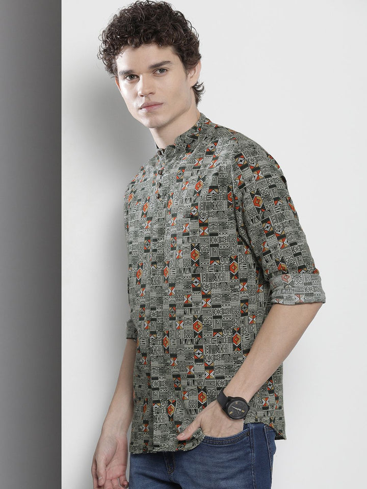 The Indian Garage Co Men Green & Red Printed Cotton Casual Shirt