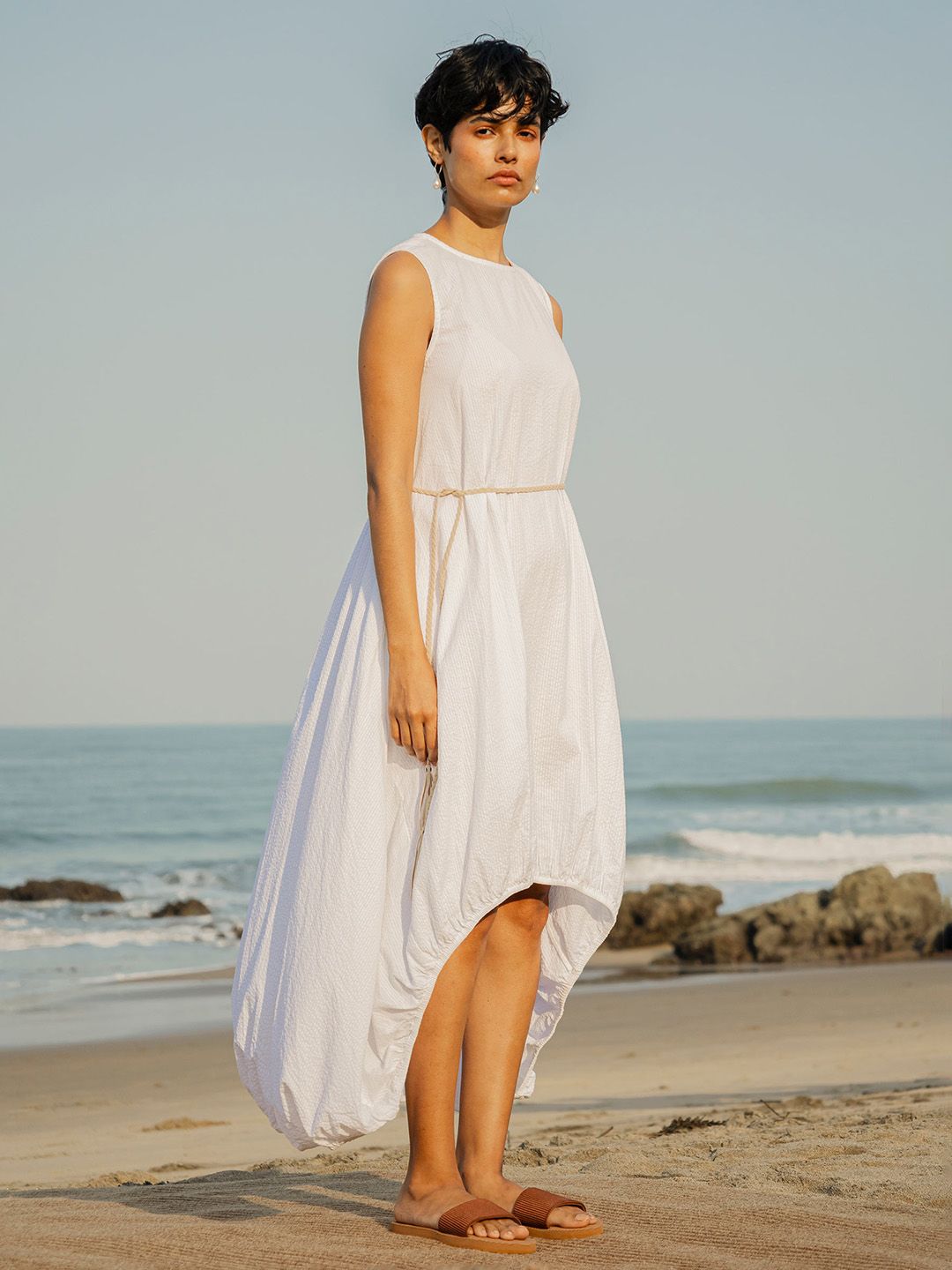RAREISM Rounf Neck Striped A-Line Maxi Dress