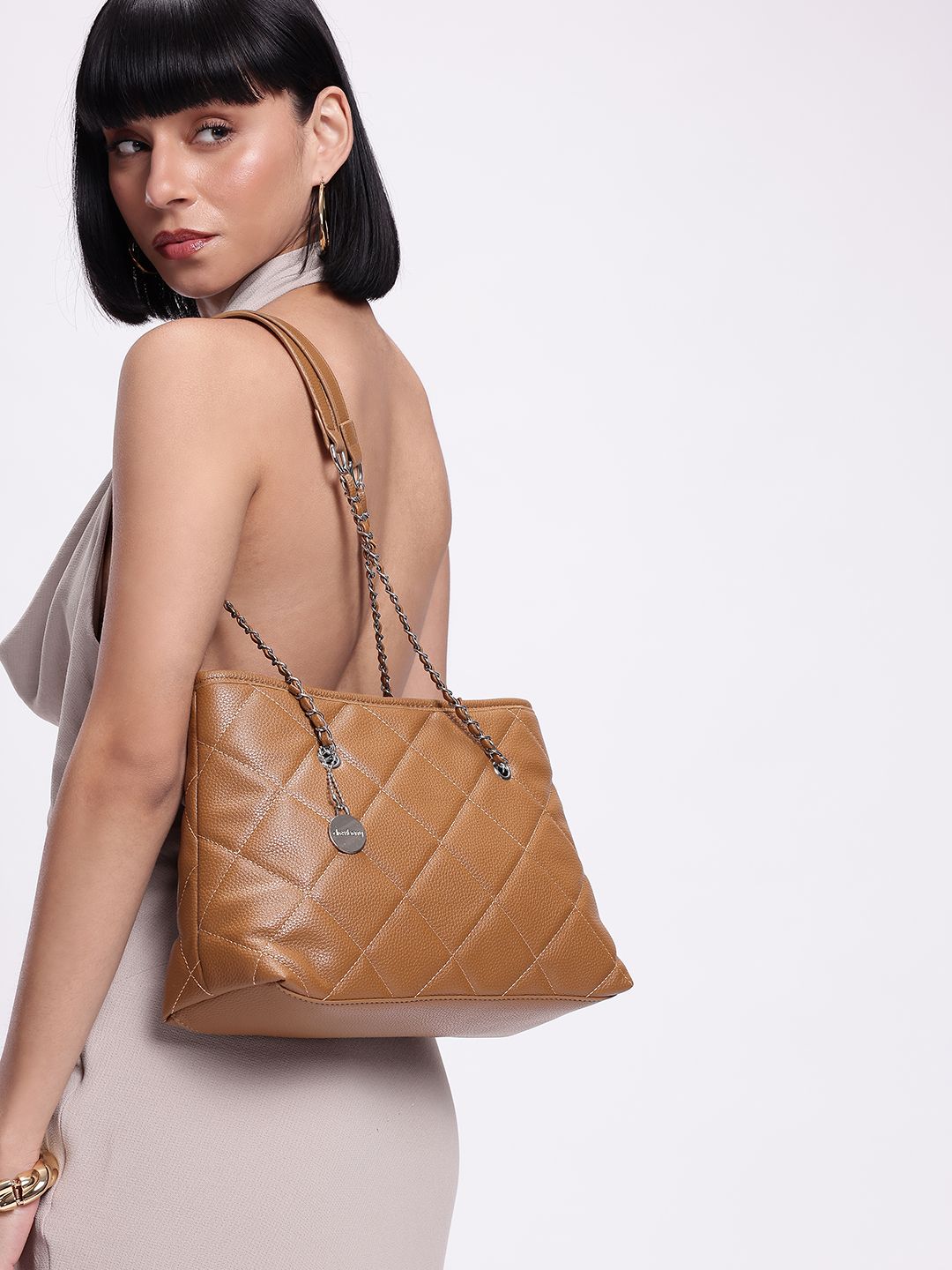 DressBerry Textured Structured Shoulder Bag with Quilted