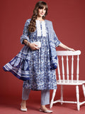 Anouk Paisley Printed Regular Thread Work Pure Cotton Kurta With Trousers & Dupatta