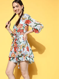 Berrylush Women Deep Blue Printed Playsuit