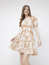 DressBerry Mocha Florals Tiered Down Dress