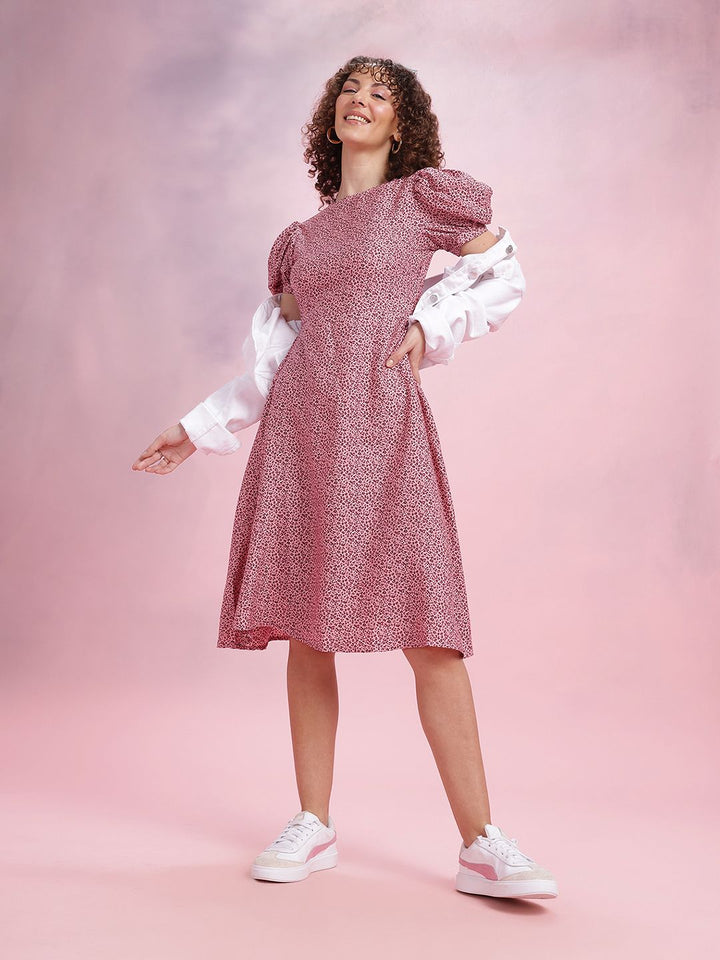 DressBerry Printed Puff Sleeve Fit & Flare Dress