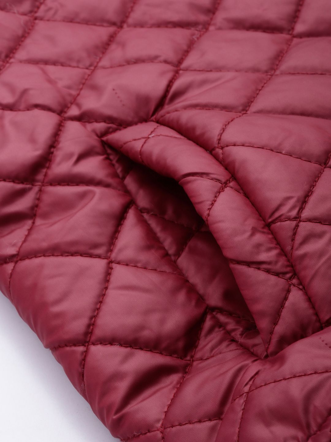 SASSAFRAS Women Maroon Solid Quilted Hooded Jacket