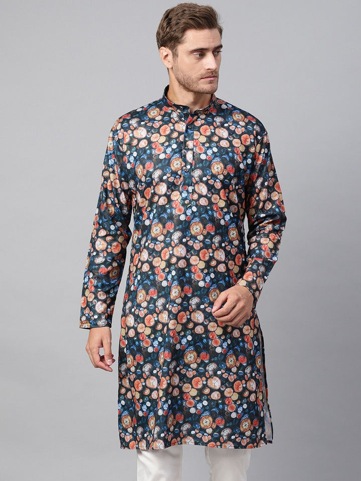 SOJANYA Kurta Lurus Bercetak Biru Lelaki
