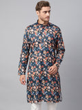 SOJANYA Kurta Lurus Bercetak Biru Lelaki
