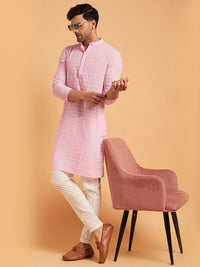 SOJANYA Mandarin Collar Ethnic Motifs Embroidered Thread Work Pure Cotton Kurta