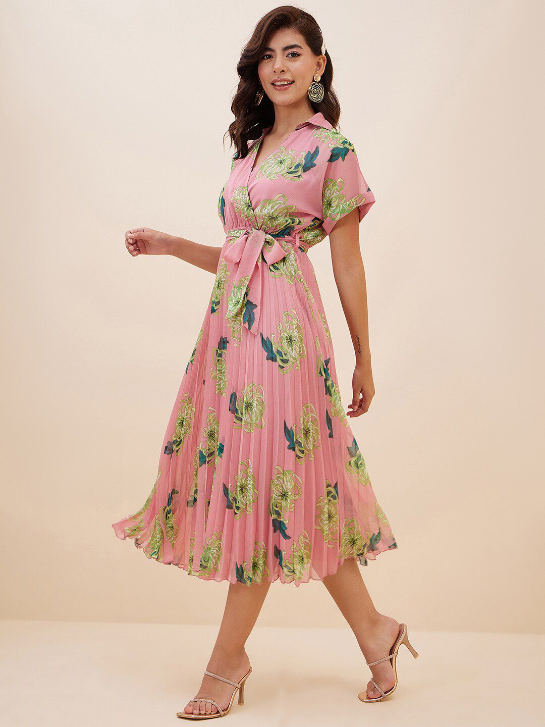 Antheaa Floral Printed Empire Midi Dress