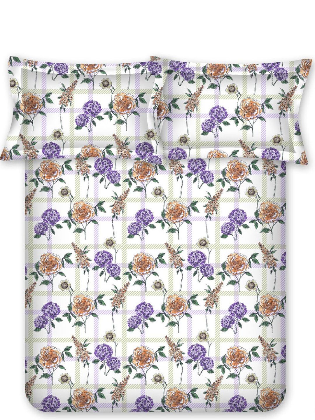 BOMBAY DYEING Allure Purple Floral Cotton 144TC Fitted Bedsheet Set-1.52m X 1.98m X30cm