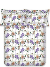 BOMBAY DYEING Allure Purple Floral Cotton 144TC Fitted Bedsheet Set-1.52m X 1.98m X30cm