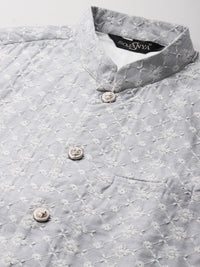SOJANYA Lelaki Motif Etnik Kelabu & Hijau Kurta Sulam Churidar