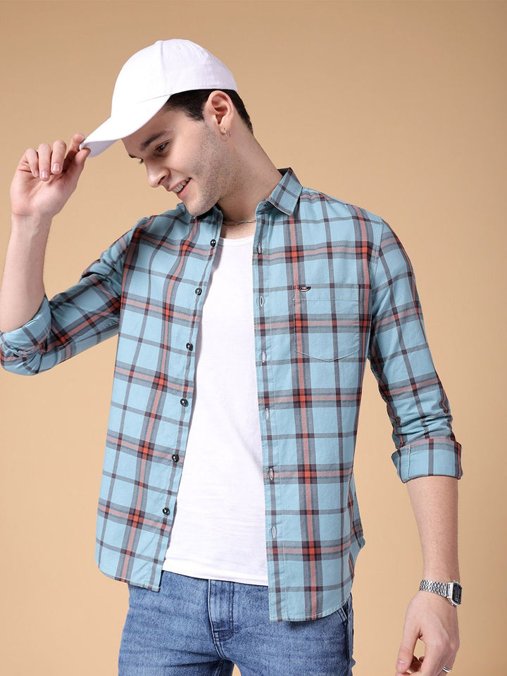 The Indian Garage Co Slim Fit Tartan Checked Pure Cotton Casual Shirt