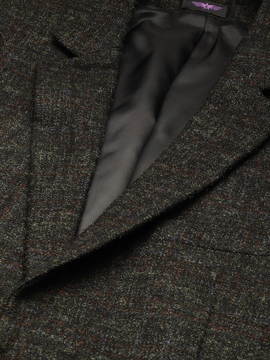 Park Avenue Checked Slim Fit Notched Lapel Single-Breasted Formal Blazer
