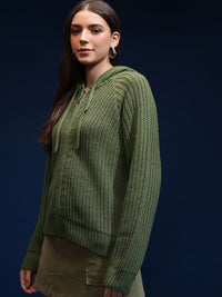 Tokyo Talkies Women Ribbed Pullover with Zip Detail